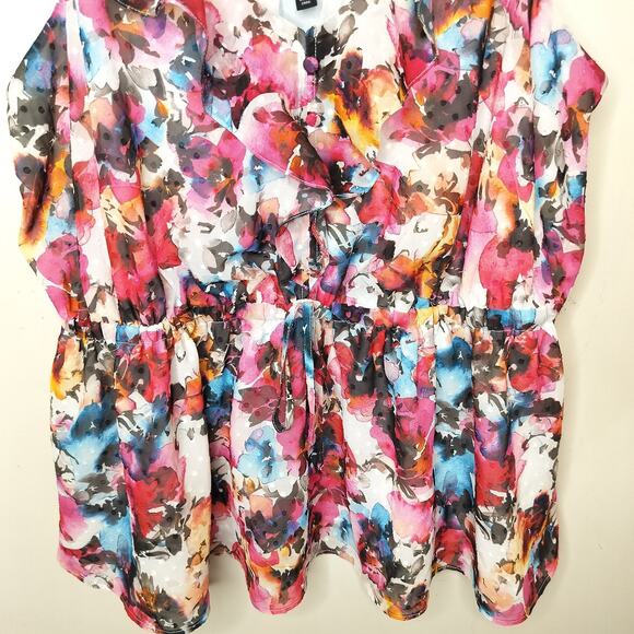 Torrid Clipdot Floral Chiffon Ruffled Tank Top - Picture 3 of 8